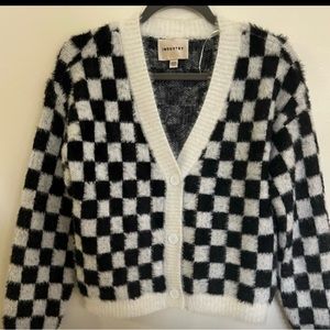 Women’s Cardigan Sweater Black/White Checkerboard Style